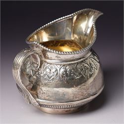 Edwardian silver four piece tea and coffee set with leaf capped handles and foliate banding Sheffield 1902-1905 Maker Richard Richardson