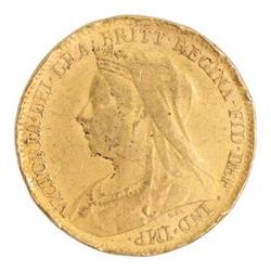 Queen Victoria 1900 gold half sovereign coin