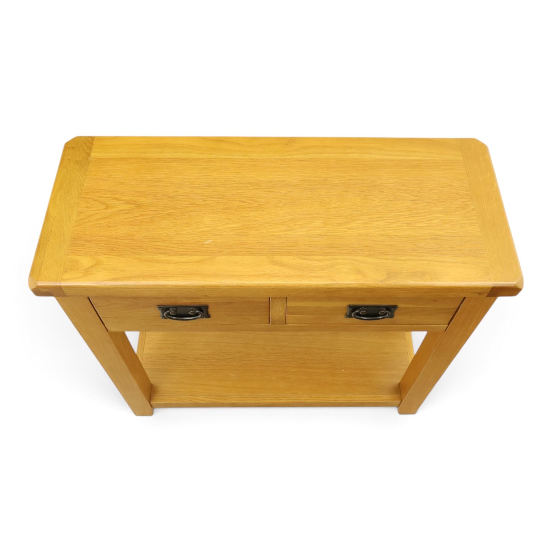 Oak Furnitureland - Contemporary solid oak console table, fitted with two drawers and full length under tier
