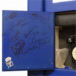 Doctor Who - full scale scratch built replica TARDIS, with functioning lantern and ringing telephone, the telephone door autographed by several Doctor Who cast members including Sylvester McCoy, Frazer Hines, Wendy Padbury, Janet Fielding and Caroline John
