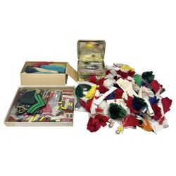 Quantity of military horse hair plumes and feather hackles, cloth stripes and regimental titles etc