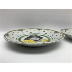 Four French Faience plates, comprising Je suis las de le porter, Le malheur nous reunit, Je desire y arriver and Eveque de Meaux, D24cm  
