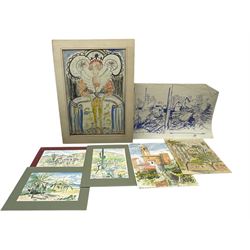 Pat Faust (British fl.1950-2000); Collection of unframed watercolours and drawings in one folio