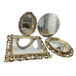 Three Rocco style gilt mirrors, together with another mirror, largest example H64cm 
