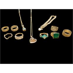 Clogau silver pendant necklace with Welsh gold detail, silver pendant necklace, silver chain bracelet and eight silver rings 