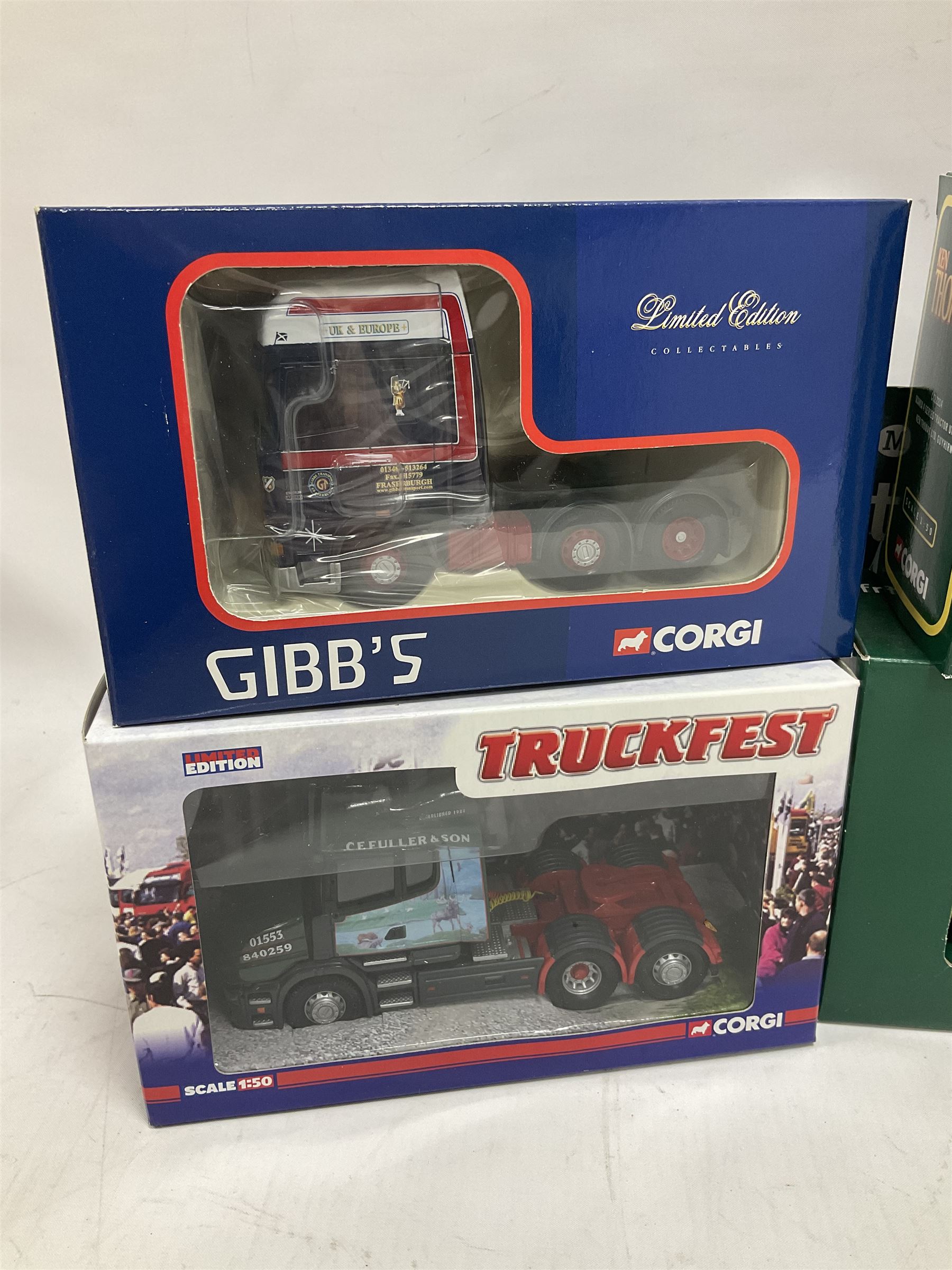 Corgi - nine limited edition die-cast heavy haulage tractor units including five Truckfest CC13223, CC13714, CC12817, CC12815 & CC13728; together with CC12214, CC12107, CC12904 & CC13210; and Morrisons promotional plastic delivery lorry; all boxed (10)