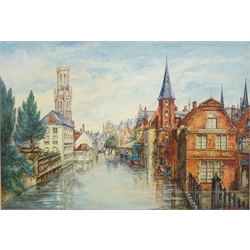  Dutch Canal Scenes, two watercolours singed by Hubert van Hooydonk (Dutch 19th/20th century) 34cm x 49cm (2)  