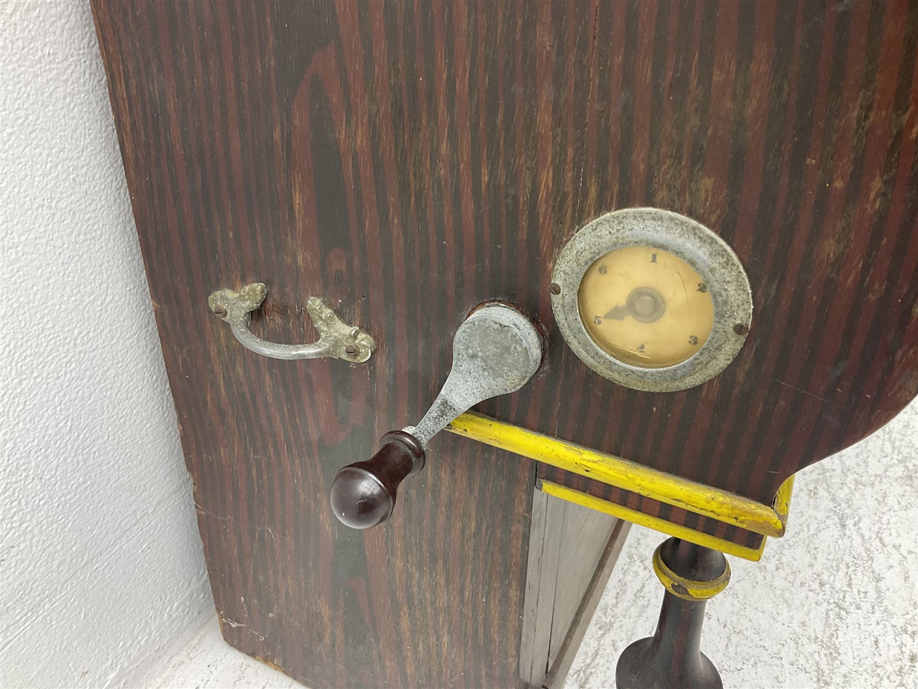 Faventia Half size miniature Spanish barrel piano with a 40cm cylinder playing tunes on a 37 note movement including woodblock and triangle, in a painted case with silk embroidered decoration to the front.  Vicente Linares, Barcelona trade label, with original crank handles, stringing, hammers action, tuning pins and cylinder