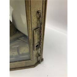 Large brass maritime lamp by Griffiths & Sons Birmingham with swing handle, threaded mounting bracket and associated oil burner, H41cm excluding handle