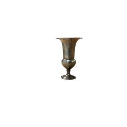 Silver vase with weighted base, hallmarked together with brass candlesticks, oak bowl etc