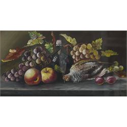 English School (Early 20th century): Still Life of Fruit and Dead Game, oil on board unsig...