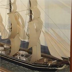 Early 20th century fully rigged waterline model of the Cutty Sark, contained within a glazed wooden case, case H54.5cm