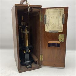 20th century W. Watson & Sons Kima microscope no. 118396 in original oak box, together with W. Watson & Sons Praxis microscope no. 18360, in original box  