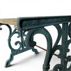 Small cast iron and wood slatted garden table