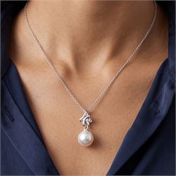 Georg Jensen Magic 18ct white gold pearl and diamond pendant necklace, grey cultured pearl with diamond set bail, on a white gold belcher link chain necklace, stamped 750, boxed