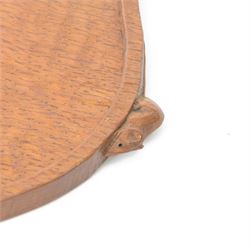 Mouseman - adzed oak tea tray, of kidney form with two carved mouse signatures forming the handles, by the workshop of Robert Thompson, Kilburn, W47.5cm