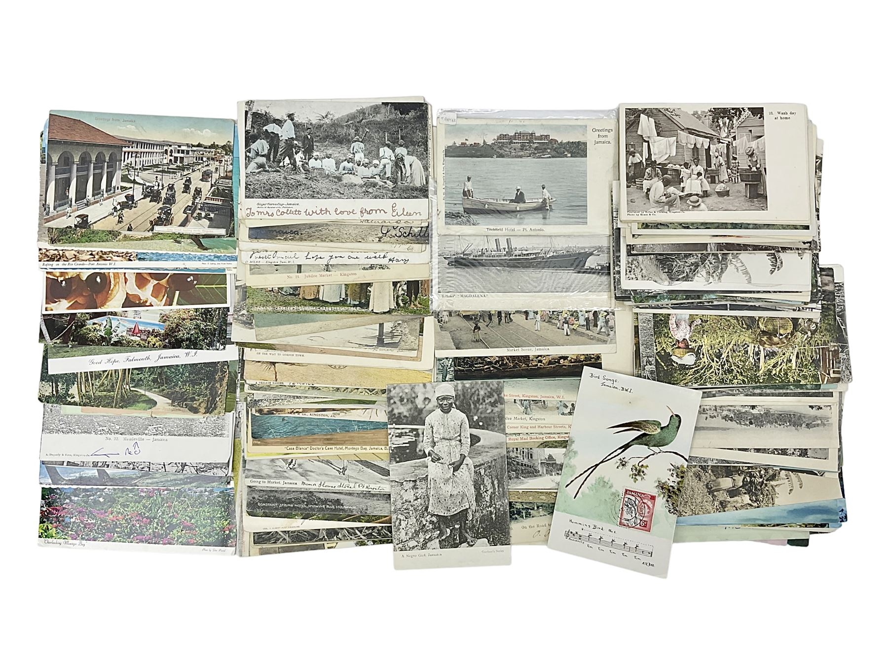Jamaica postcards and postal history, including topographical, landmarks etc, many being used with stamp and postmark