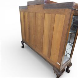  20th century large mahogany breakfront bookcase, with astragal glazed doors revealing an adjustable glass shelved interior, raised on ball and claw feet 