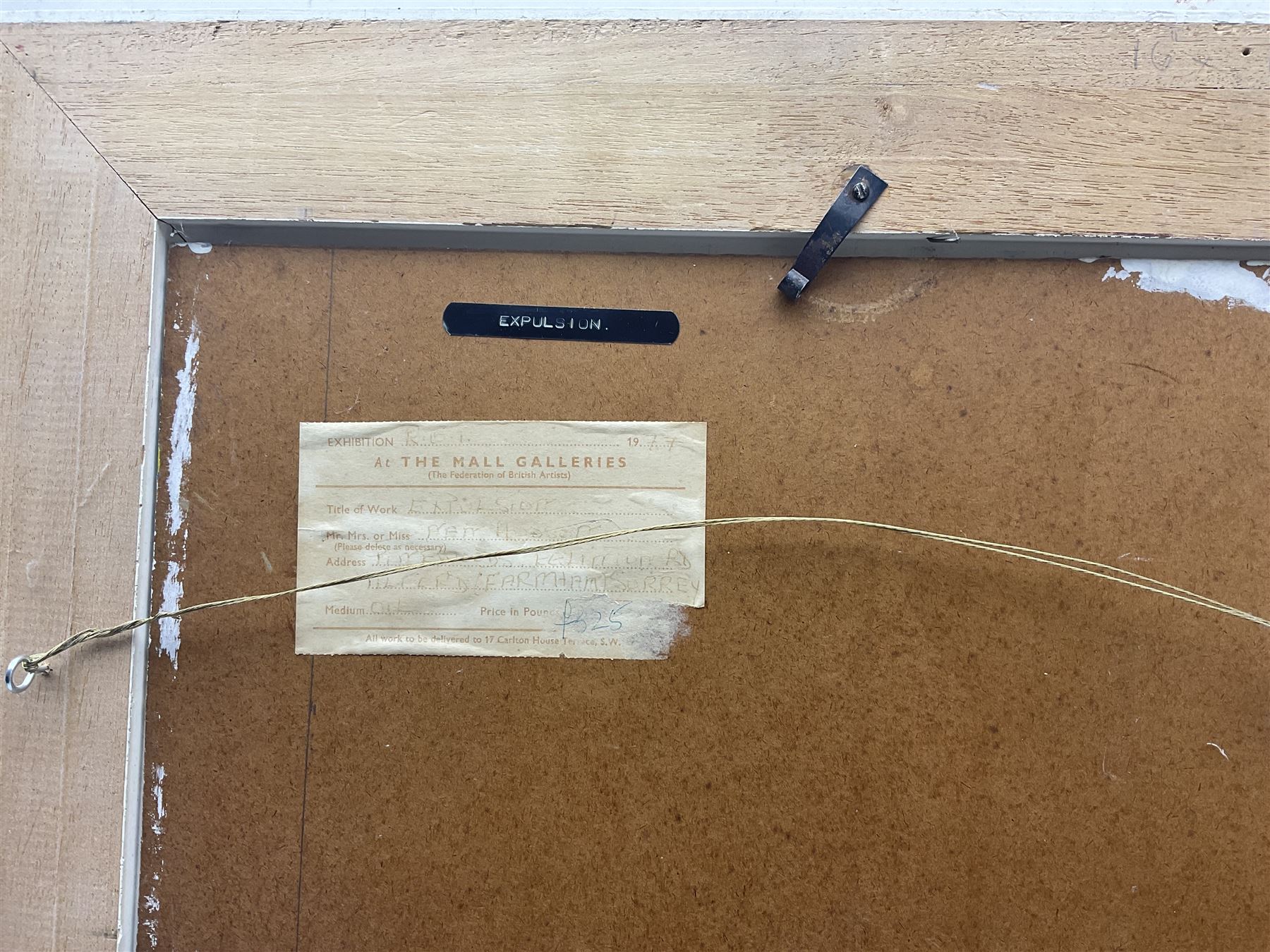 Attrib. Anna 'Nan' Hope Hudson (American 1889-1957): 'Expulsion', oil on board signed, titled on exhibition label verso 44cm x 39cm