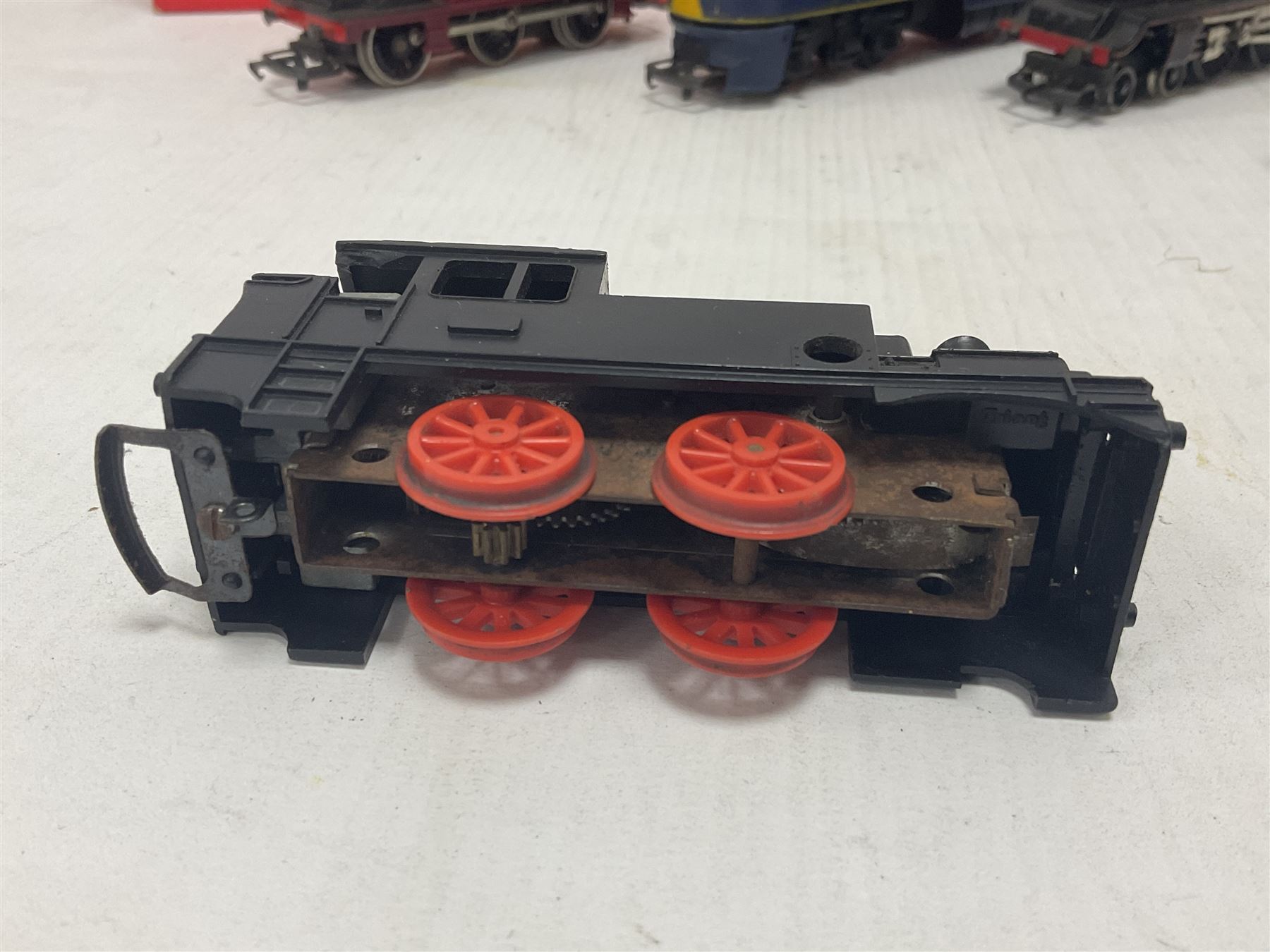 Hornby/Tri-Ang ‘00’ gauge - nine locomotives to include Britannia Class ‘Britannia’ 4-6-2 no.70000 in BR green; Class M7 4-4-0 Tank no.30027 in BR black; Princess Class ‘Princess Victoria’ 4-6-2 no.46205 in BR black; in original boxes; further loose models Princess Class ‘Princess Elizabeth’ 4-6-2 no.46201 in BR green; Class 3F 0-6-0 tank no.7606 in LMS crimson; TR double ended diesel locomotive; three further tank locomotives and one loose tender (10) 