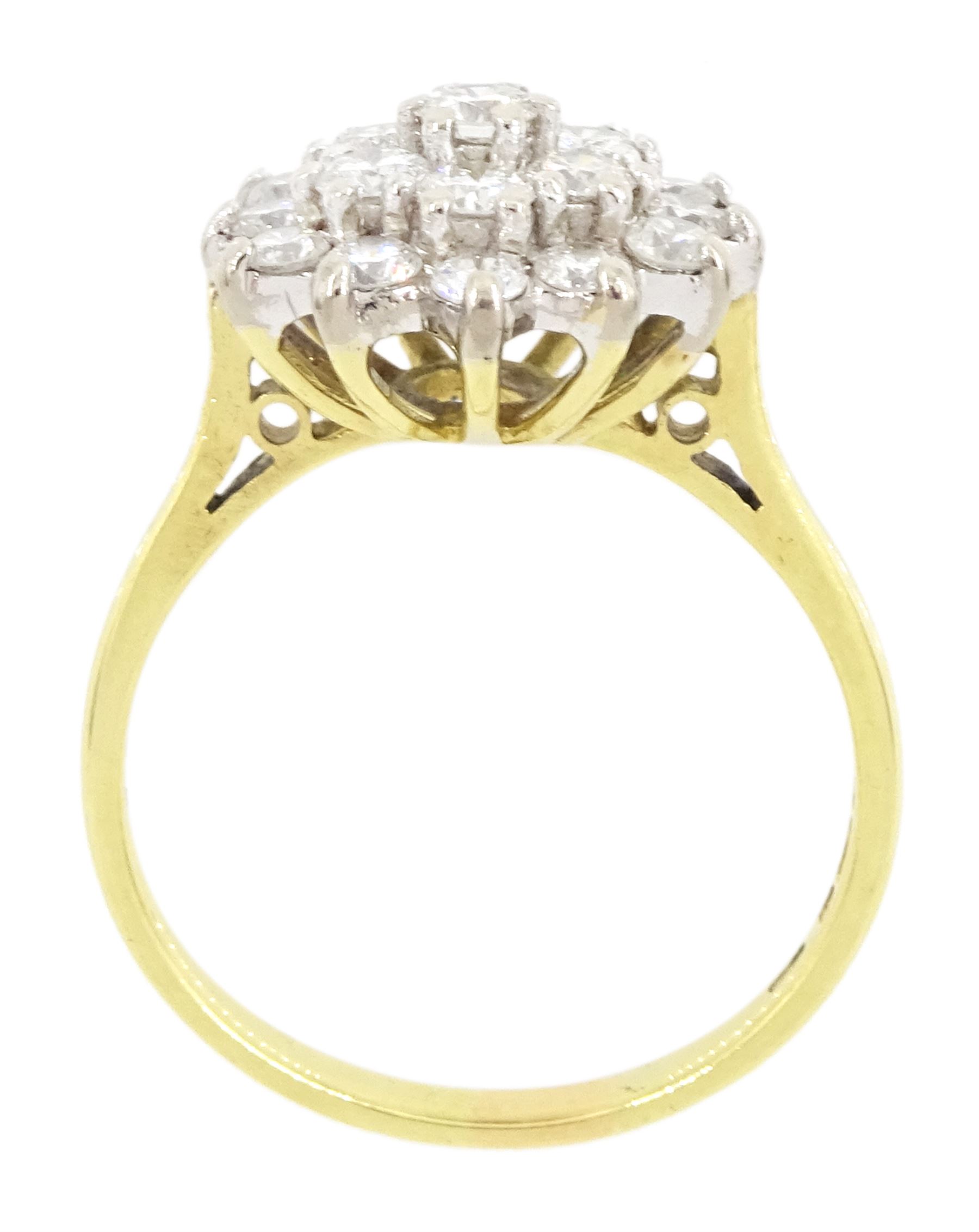 18ct gold round brilliant cut diamond cluster ring, London 1984, total diamond weight approx 1.15 carat