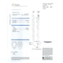 Pair of platinum diamond pendant earrings, each stud set with two pear cut diamonds, of 1.01 carat, 1.02 carat, 0.30 carat and 0.32 carat, spaced by a round brilliant cut diamond, total diamond weight 2.65 carat, each pear cut with a GIA certificate