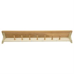 Neptune - limed coat rack and shelf, with sage green painted supports and seven hooks 