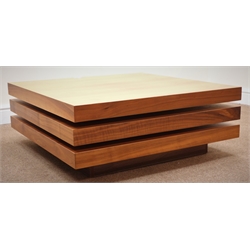  Dwell Furniture walnut square triple staged swivel coffee table, platform base, W80cm, H32cm, D80cm  