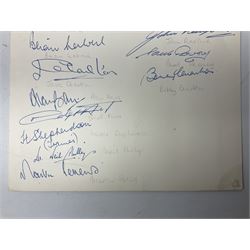 Hendon Hall Hotel letter heading signed by nineteen players and staff of the England football team including Alf Ramsey, Gordon Banks, Nobby Stiles, Jack Charlton, Alan Ball, Geoff Hurst, Martin Peters, Roger Hunt, Bobby Charlton, Norman Hunter, Francis Lee, Alan Mullery, Bob McNab etc probably before the 15th January1969 game against Romania as also signed by Paul Reaney