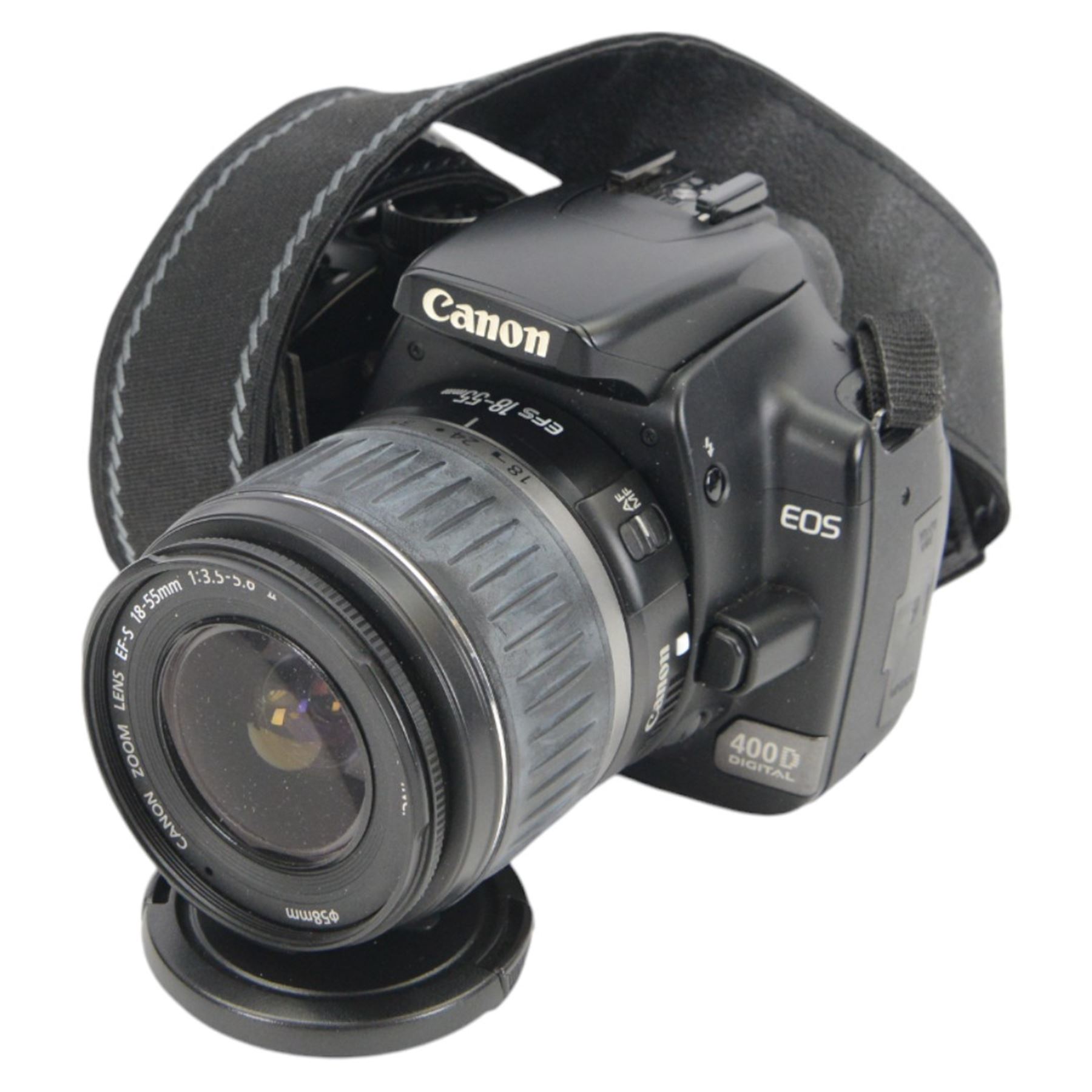 Canon EOS 400D DSLR camera body serial no. 1781161963, with Canon EF-S 18-55mm 1:3.5-5.6 zoom lens, in carrycase with accessories and a Manfrotto 290 tripod