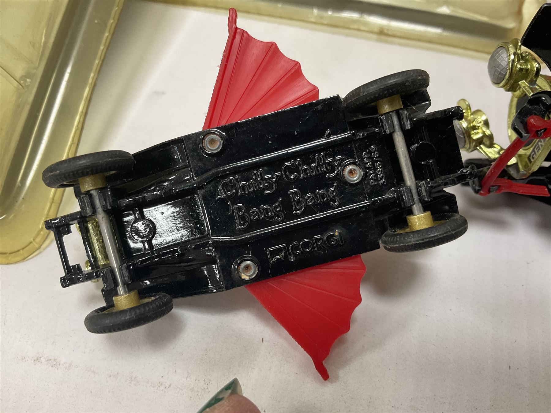 Collection of Chitty Chitty Bang Bang figures and model cars both loose and boxed, to include ‘Truly Scrumptious and Jeremy’ blister pack signed by Adrian Hall