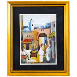 Mohamed Belajouza (Tunisian 20th Century): Streets of Sousse, set of three gouaches signed, max 18cm x 13cm (3)