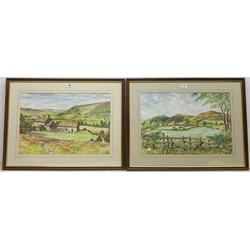 David Keith (Northern Contemporary): 'Cleveland Hills' & North Yorkshire Farmstead, pair watercolours signed 36cm x 53cm (2)