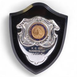 Six 1950s Leicester & Rutland Football League and Challenge Cup  silver plated trophy cups and plaques, from the estate of former Leicester City player Colin Appleton, largest H18cm