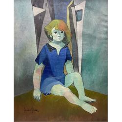 Senen Ubiña (Spanish 1923-): Young Girl Seated, oil on canvas signed and dated '53, 90cm x 70cm