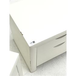 *Pair white finish two drawer bedside chests, W50cm, H43cm, D42cm
