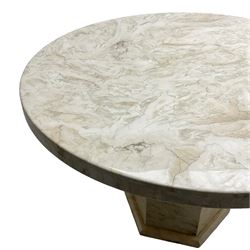 Classical design marble dining or centre table, circular top raised on hexagonal pedestal base