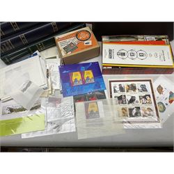 Stamps and accessories, including first day covers, various mint Queen Elizabeth II stamps with some marginal blocks etc, World stamps, miniature sheets, stamp mounts, empty folders etc, in one box