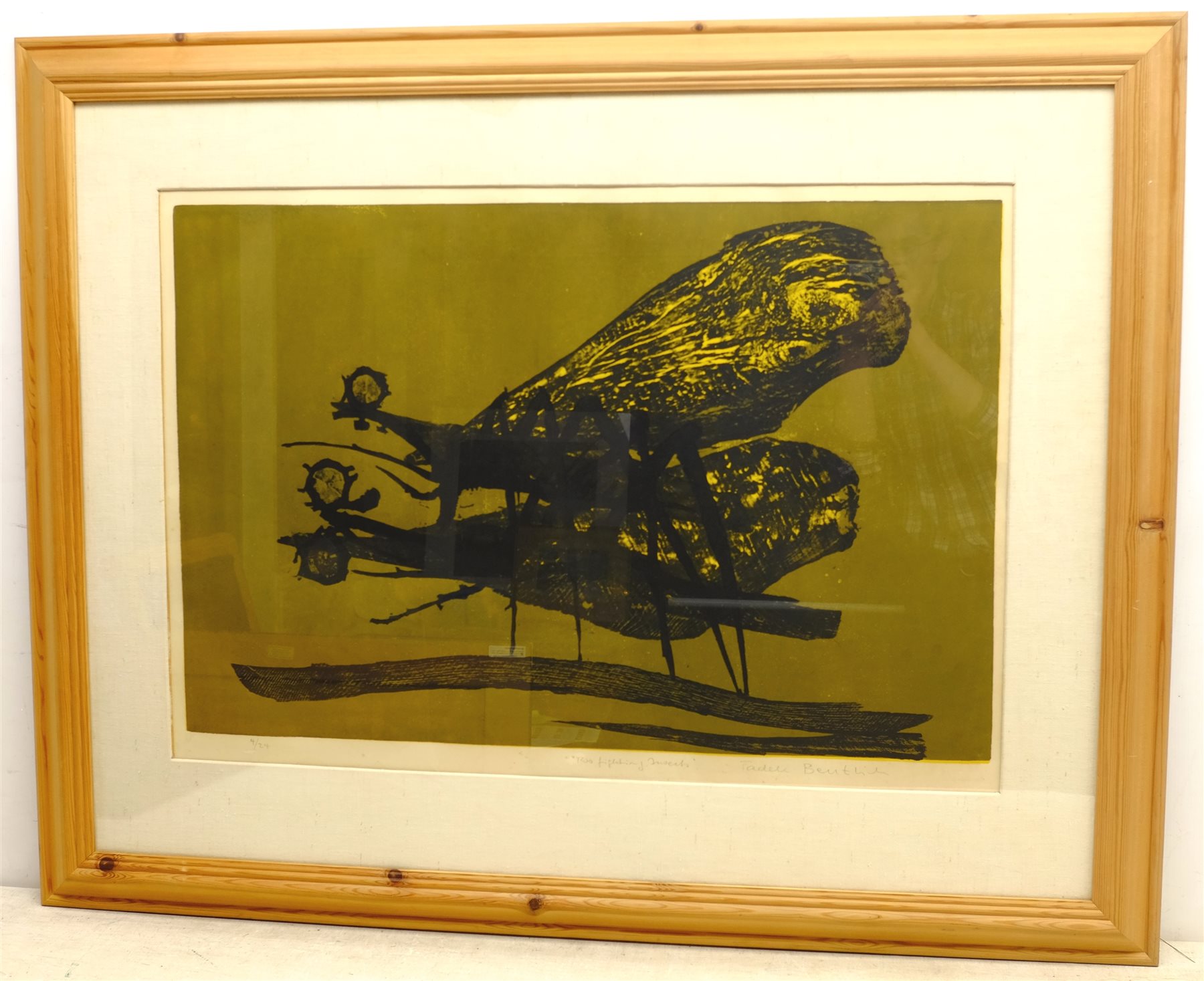  Tadek Beutlich (Polish/British 1922-2011): 'Two Fighting Insects', woodcut signed, titled and numbered 4/24 in pencil 56cm x 81cm  