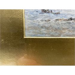 Richard Weatherill (British 1844-1913): Ship and Coble near Saltwick Nab, watercolour signed 15cm x 25cm