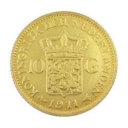 Netherlands 1911 gold ten guilders coin