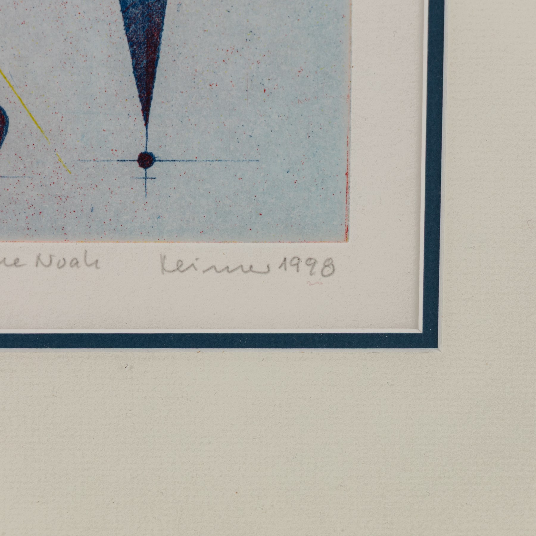 Hans-Joachim 'Jockel' Reisner (German 1938-2023): 'Arche Noah' and Geometric Abstract, pair of coloured etchings signed and dated 1998 and 2003, one titled in pencil 22cm x 15.5cm (2)
Notes: Reisner is best known for creating the Bradford City Fire Memorial in 1986. His style of printmaking is characterised by geometric lines and shapes, influenced by his degree in engineering.