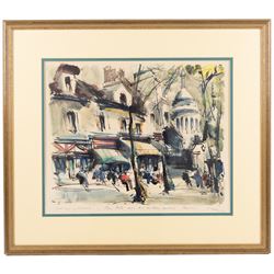 Maurice Girard (French 20th Century): French Street Scene, watercolour signed, with inscription 'Pour Bebe-', 35cm x 43cm 
