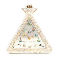 Early 20th century silver Masonic keyless lever pocket watch, triangular mother of pearl d...
