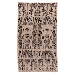 Moroccan hand-knotted Berber rug, of rectangular form, ivory ground woven with horizontal ...