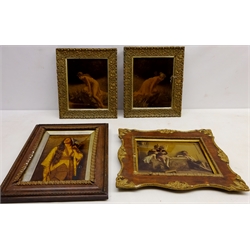  Fairies, pair of Victorian crystoleums, Girl with a Fan, crystoleum after Max Nonnenbruch dated 1900 and one other depicting Children Playing Cards max 25cm x 16cm (4)  