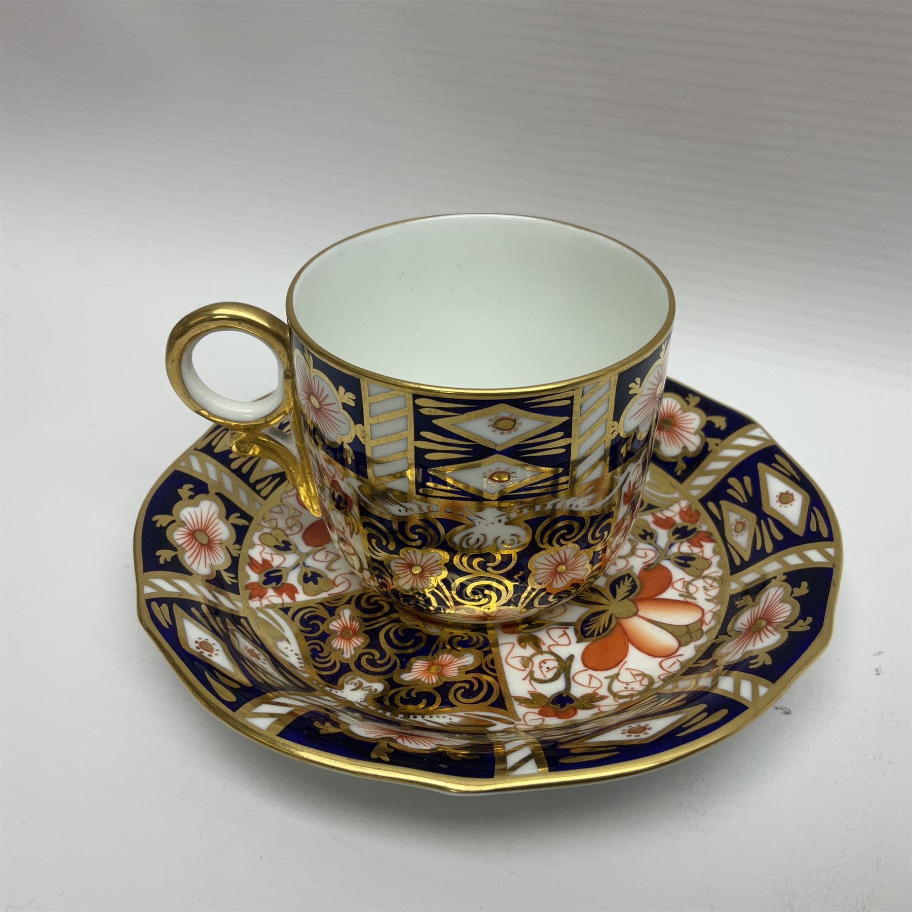 Six Royal Crown Derby cups and saucers all in imari pattern 2451, in various shapes  