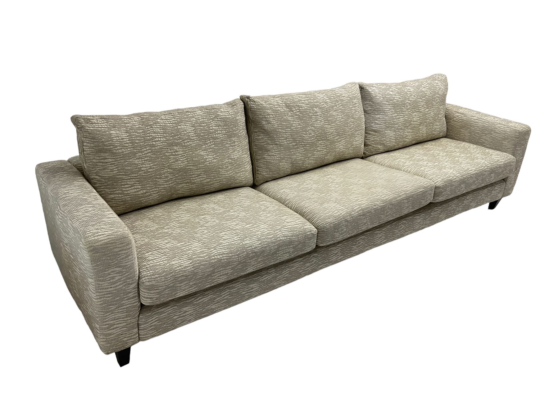 Orior - contemporary large three seat sofa, upholstered in patterned textured fabric on ebonised splayed feet