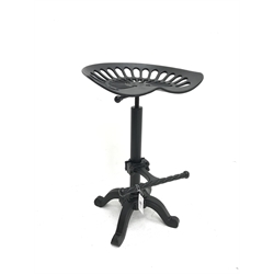 Cast iron tractor seat stool, adjustable height with swivel, H86cm, W37cm, D37cm