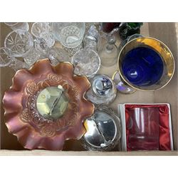 Collection of victorian and later Cranberry glass to include vases of assorted form, together with a quantity of other glass etc, in two boxes 